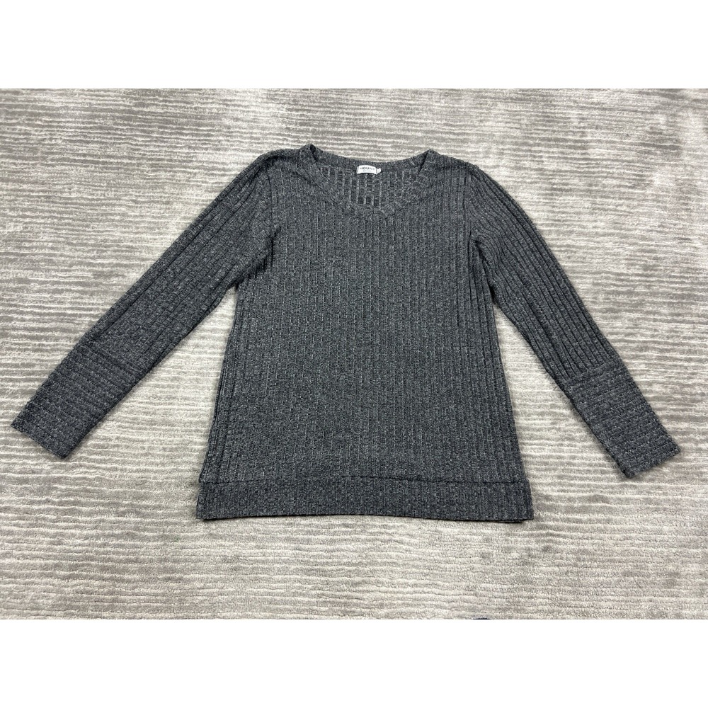 Hount Top Womens Medium Gray Long Sleeve V-Neck Ribbed Rayon Blend‎ Casual